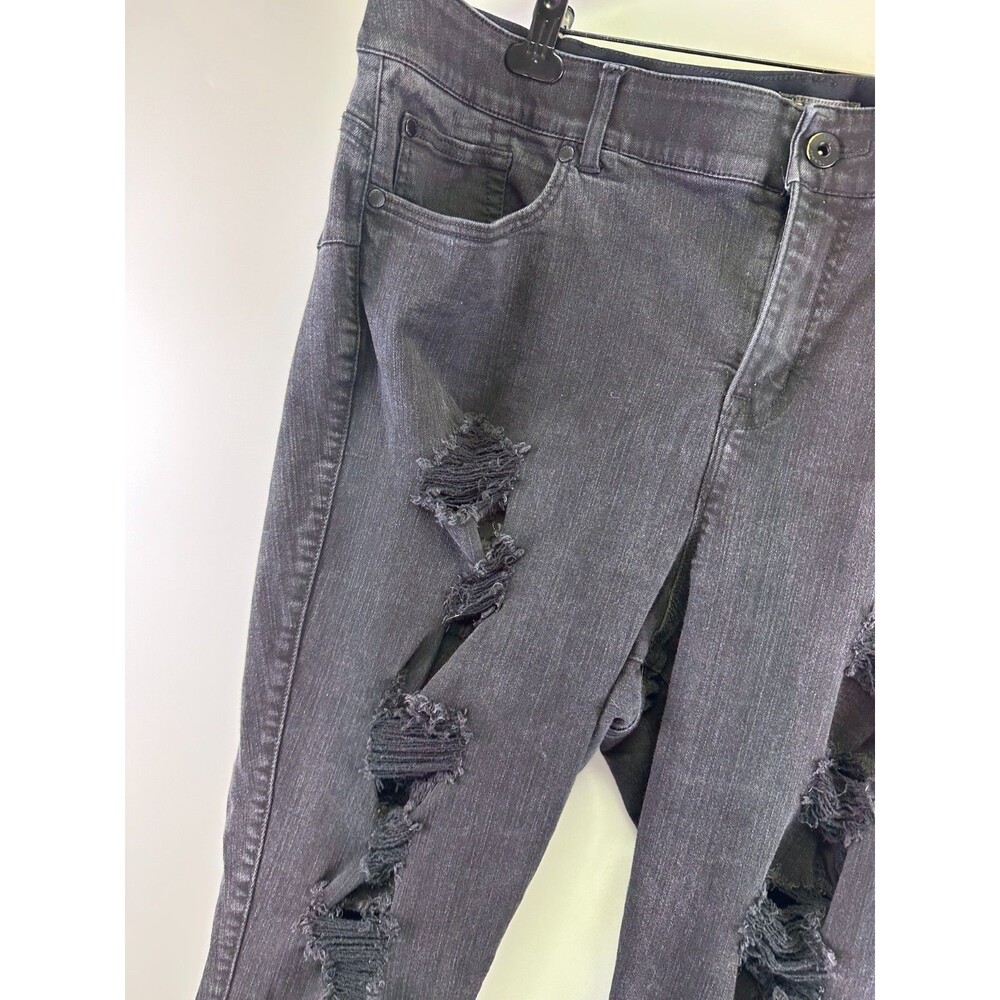 Torrid Bombshell Skinny Blue Jeans Black Denim Distressed Stretch Zip Womens 26R - Picture 9 of 15